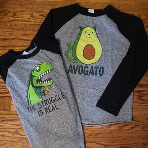 2 -Gray and Black Whimsical Kids Graphic Raglan Tees